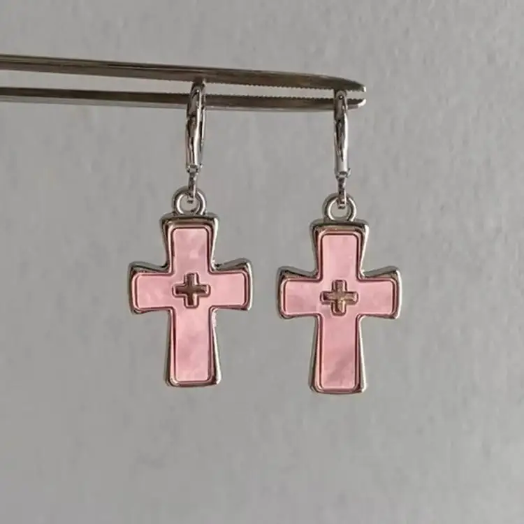 Korean Fashion Cross Drop Earrings for Women Party Aesthetic Goth Vintage Cute 2000s Y2K EMO Rave Jewelry Scene Accessories