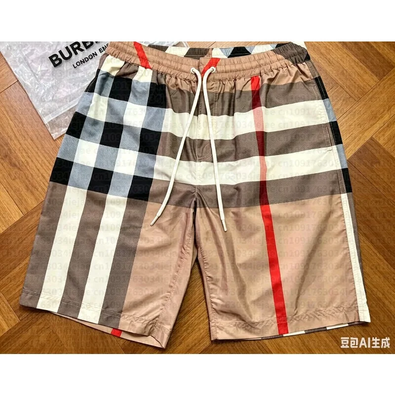 2026 Men Classic Vintage Plaid Quick Dry Beach Shorts Loose Casual Short Pants Pattern Streetwear Summer Workout