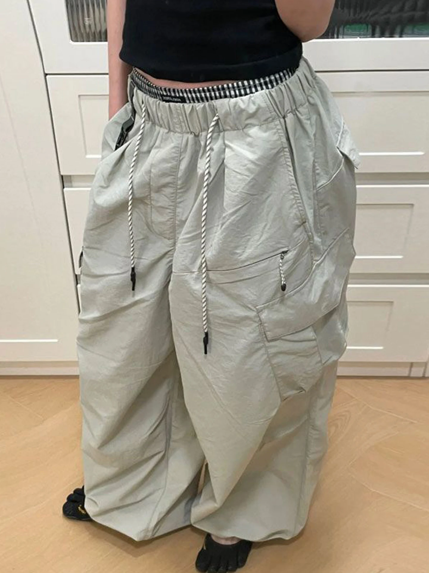 

Women's Casual Drawstring Outdoor Street Dance Workwear Trousers Spring Summer New Style American Loose Fit Polyester Fiber