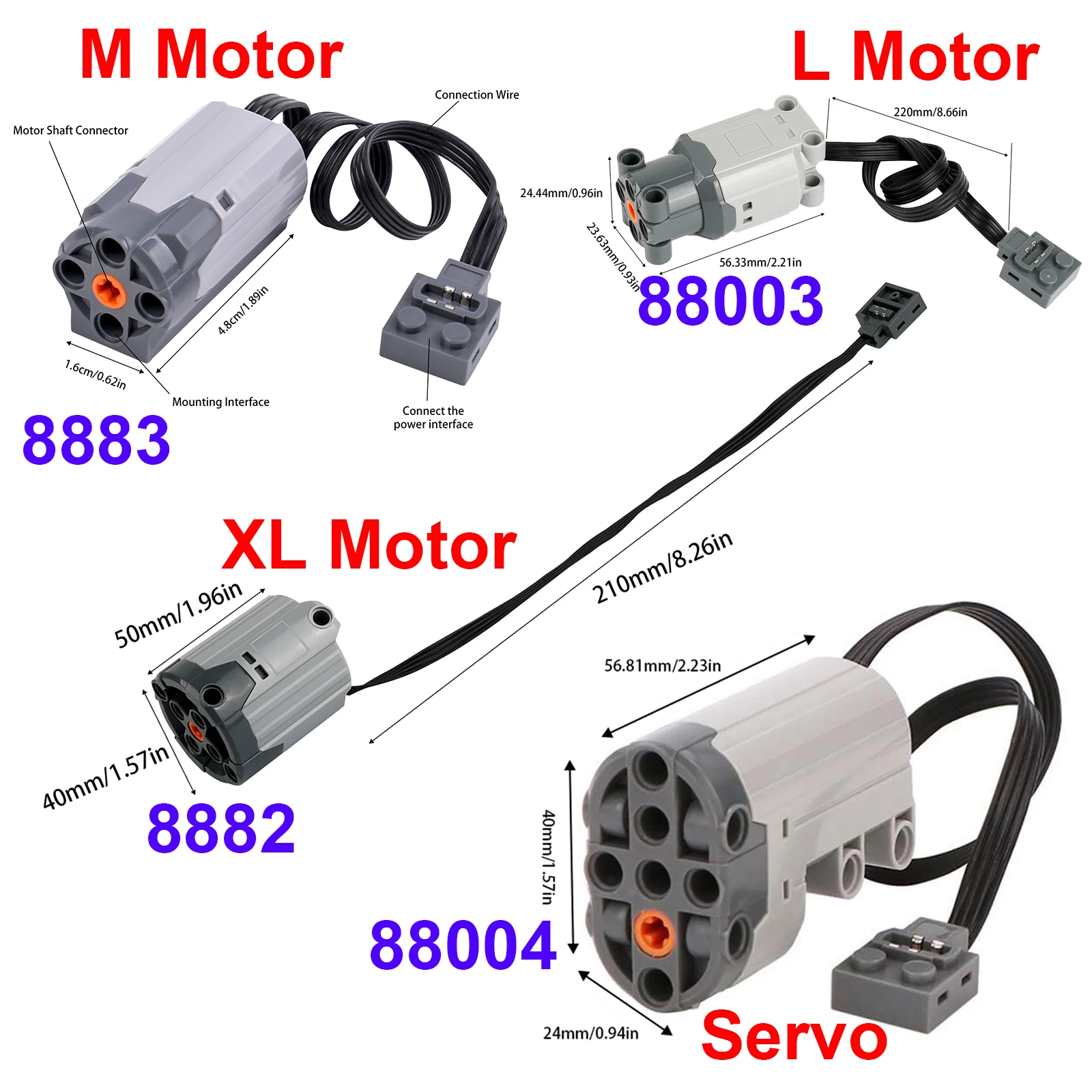 

2PCS/Set Power Function Technology Building Blocks Parts M/L/XL/Sever Motor Assembly For PF MOC Bricks DIY RC Toys Accessories