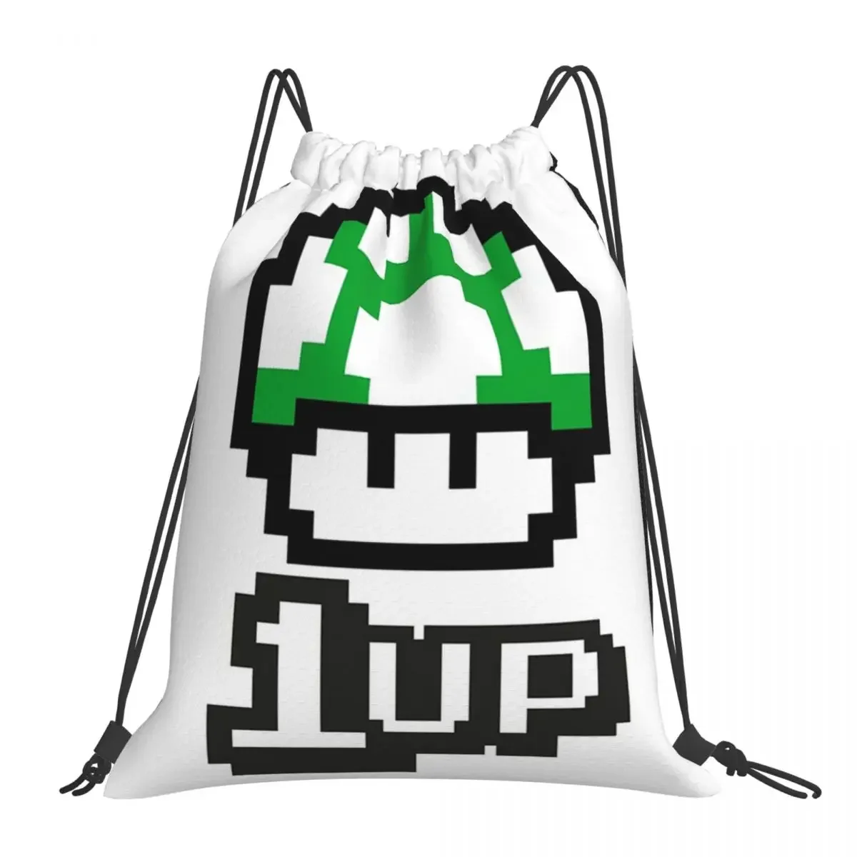 8 Bit 1up Mushroom Backpacks Portable Drawstring Bags Drawstring Bundle Pocket Storage Bag Book Bags For Man Woman Students