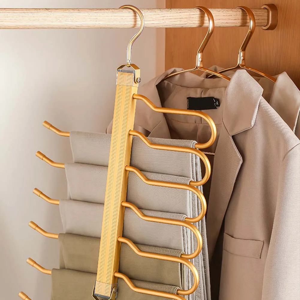 6 Layers Multi-Function Pants Hangers Folding Aluminum Trouser Clothes Storage Rack Saving Space Storage Holder Closet Organizer