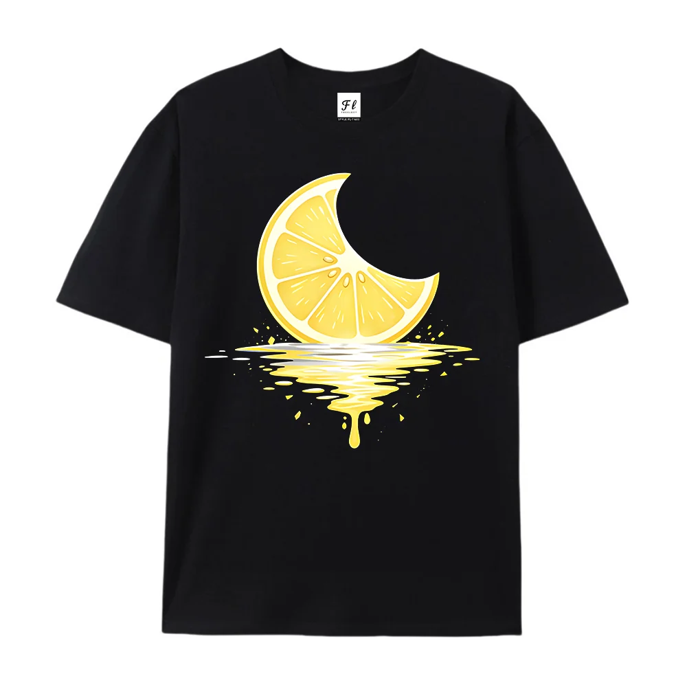 Creative Lemon Crescent Moon Graphic T‑Shirt Unisex Fashion Trendy Funny Summer Print Casual Cotton Short Sleeve Streetwear Tee