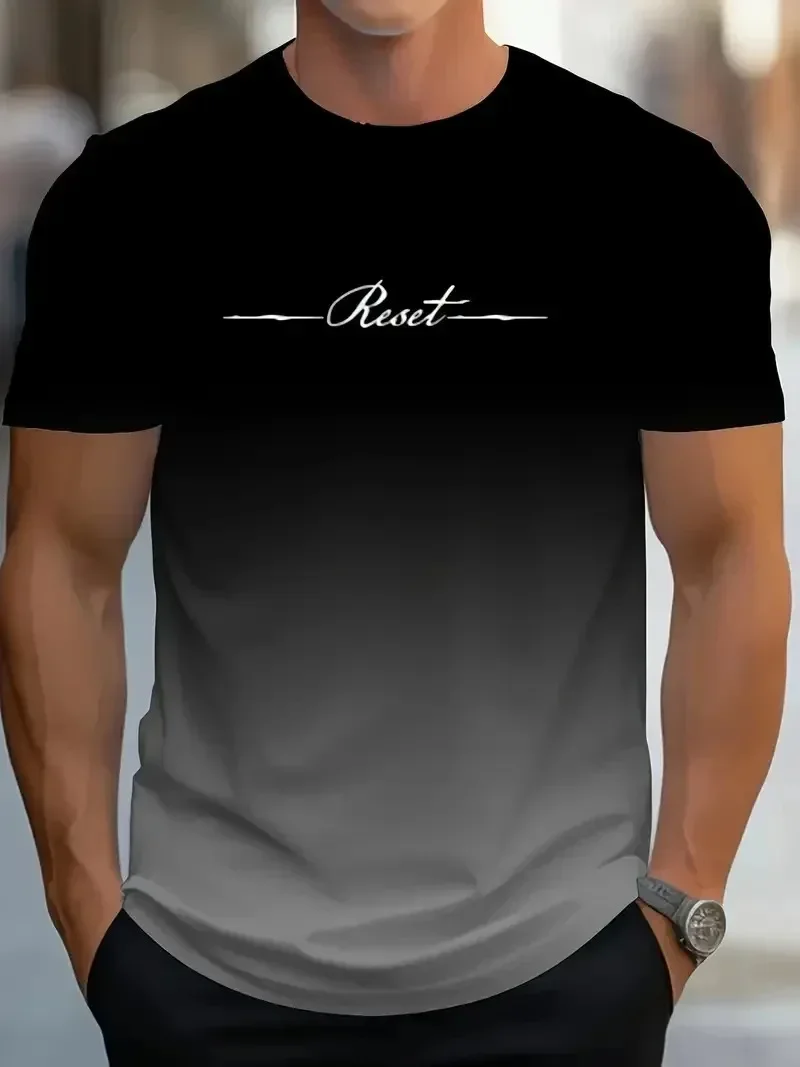 Modisches 3D-Reset-Buchstaben-Print Sport-T-Shirt Atmungsaktiv Schnelltrocknend Herren Oversize T-Shirt Street Casual Tees Fitness-Oberteil