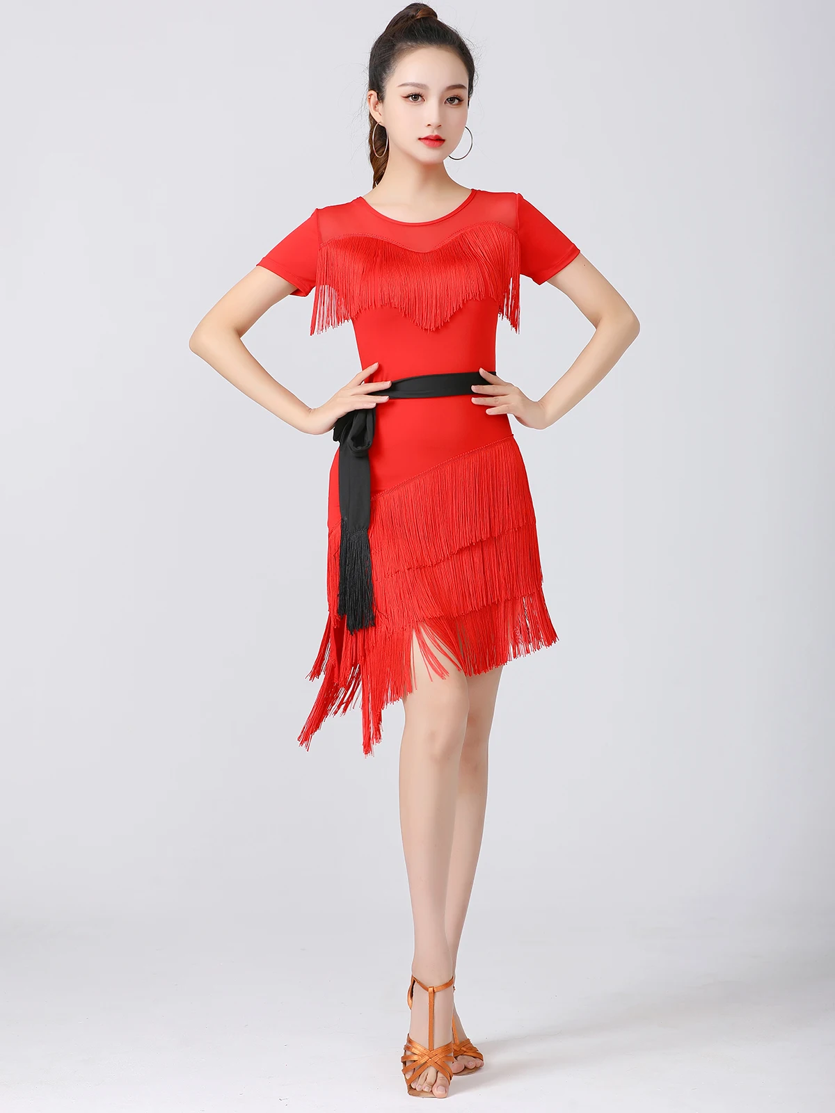 Women's Latin Dance Dr Slimming ort Sve Fringed Split Skirt Practice Costume Summer New Arrival High End Faion