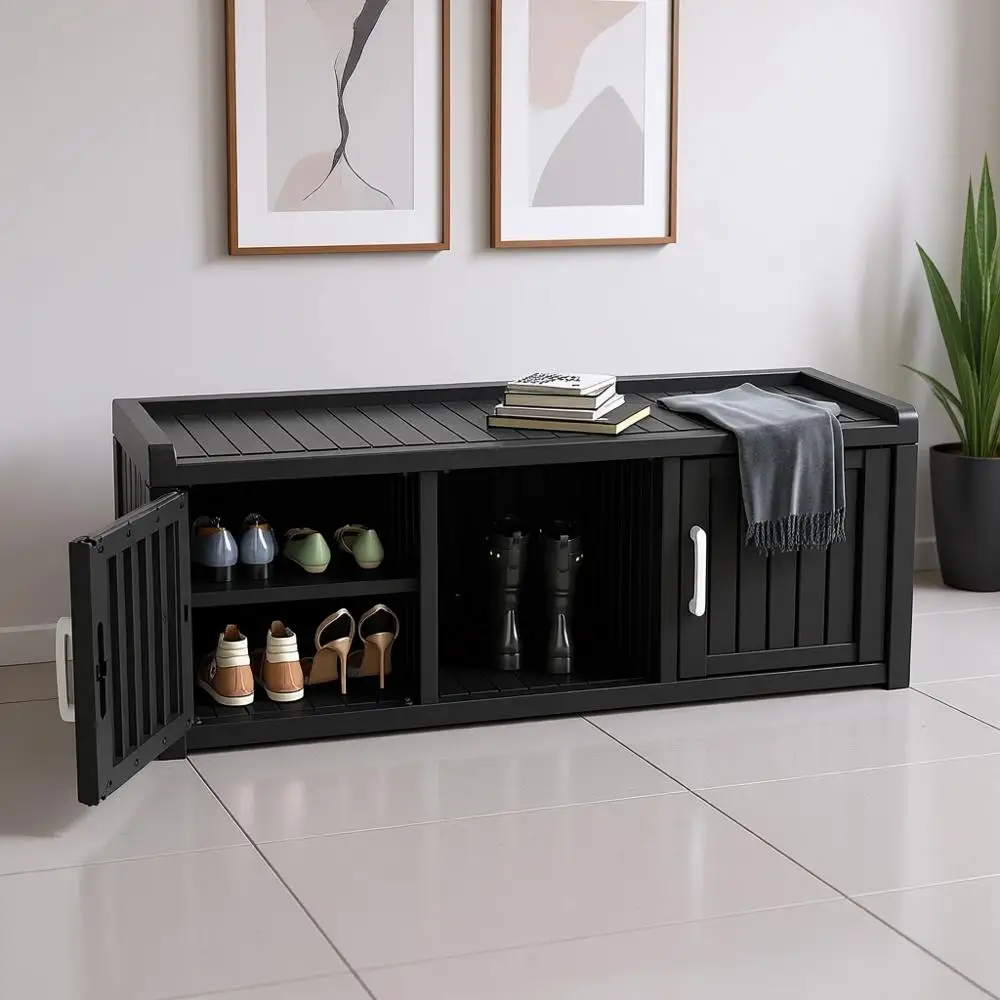 

UV-Resistant Waterproof Shoe Cabinet with Storage Bench, Adjustable Shelves for Indoor and Outdoor Use, Suitable for Entryway, B