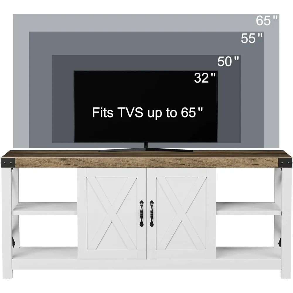 Farmhouse TV Stand com armários de armazenamento e prateleiras abertas, centro de entretenimento moderno do meio do século, 65 polegadas, 60 polegadas, 55 polegadas