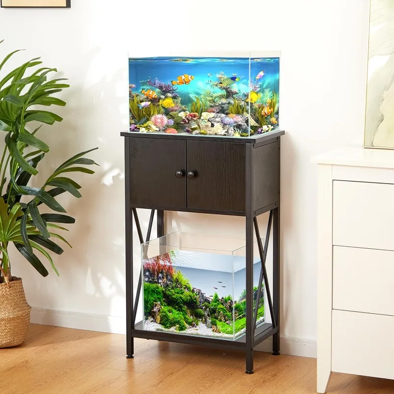 

10 Gallon Fish Tank Stand with Cabinet, Double Aquarium Stand for 10 & 5 Gallon Fish Tank, Heavy Metal Stand