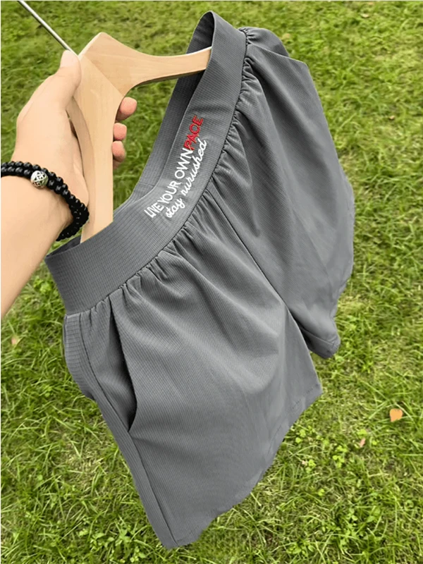 Quick Dry American Embroidery Ice Skin Short Pants Men Summer Thin Fitness Training Checkered Four Quarter Sport Trousers