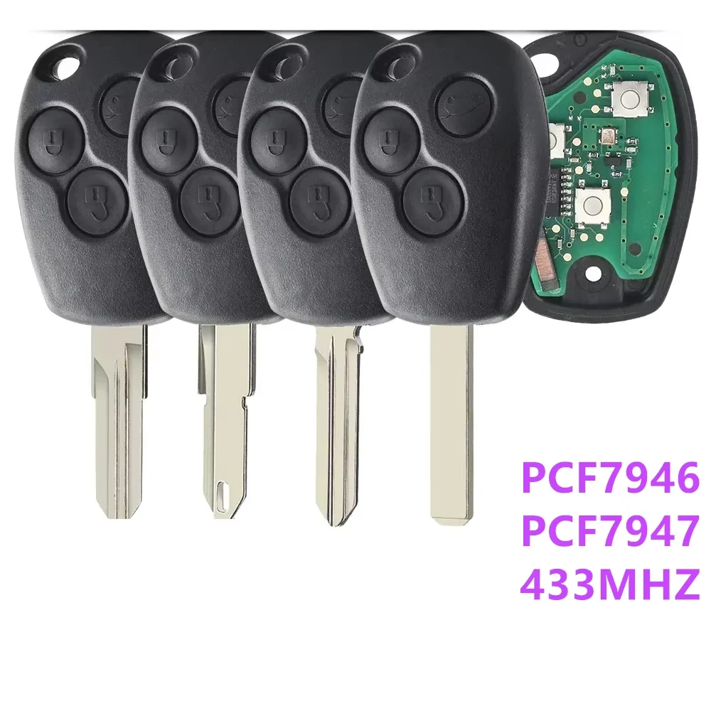 

1 шт., без логотипа, 3 кнопки, дистанционный ключ, 433 МГц, PCF7946, чип PCF7947, для Renault Duster Modus Clio 3 Twingo DACIA Logan Sandero Kangoo