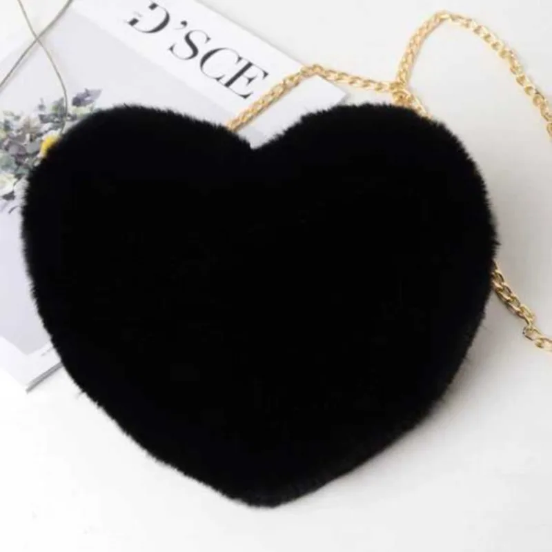 Bolso de hombro pequeño de felpa con cadena para mujer, bolso informal con forma de corazón de melocotón, bandolera versátil de alta calidad