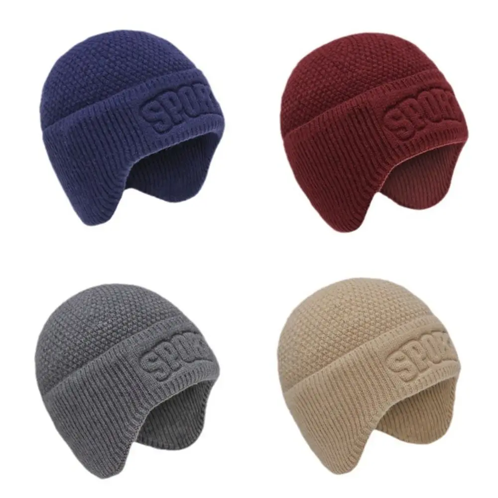 Outdoor Soft Winter Hat Windproof Warm Earflap Cap Fleece-Lined Thick Knitted Hat for Men