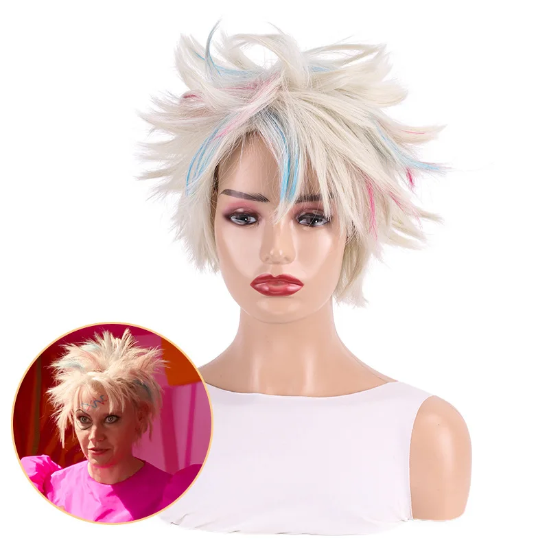 

Synthetic Cosplay Wig Short Fluffy Pink Blonde Highlight Layered Wavy Hair for Women Party Costume Carnival Halloween Fashion