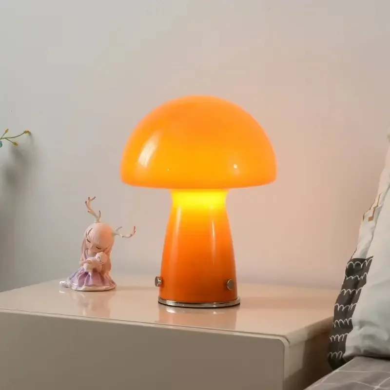 

Nordic Minimalist Table Lamp Orange and White Glass Mushroom Shaped Lampshade Creates Homestay Atmosphere