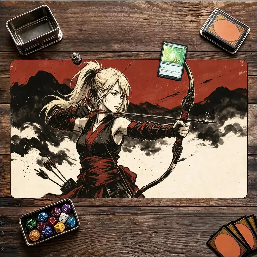 TCG Tabletop Playmat East Style Ink Samurai Bamboo Print Large Non Slip Rubber Pad Smooth Cloth For Trading Card Table Battles