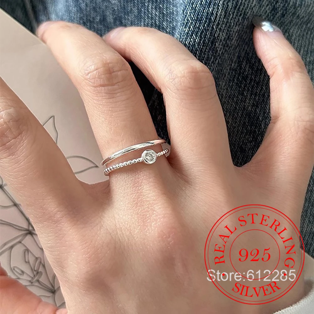 925 Sterling Silver Jewelry Simple 2-layer Geometric Twisted Open Rings for Women Wedding Party Jewelry For Girls Friend Gift
