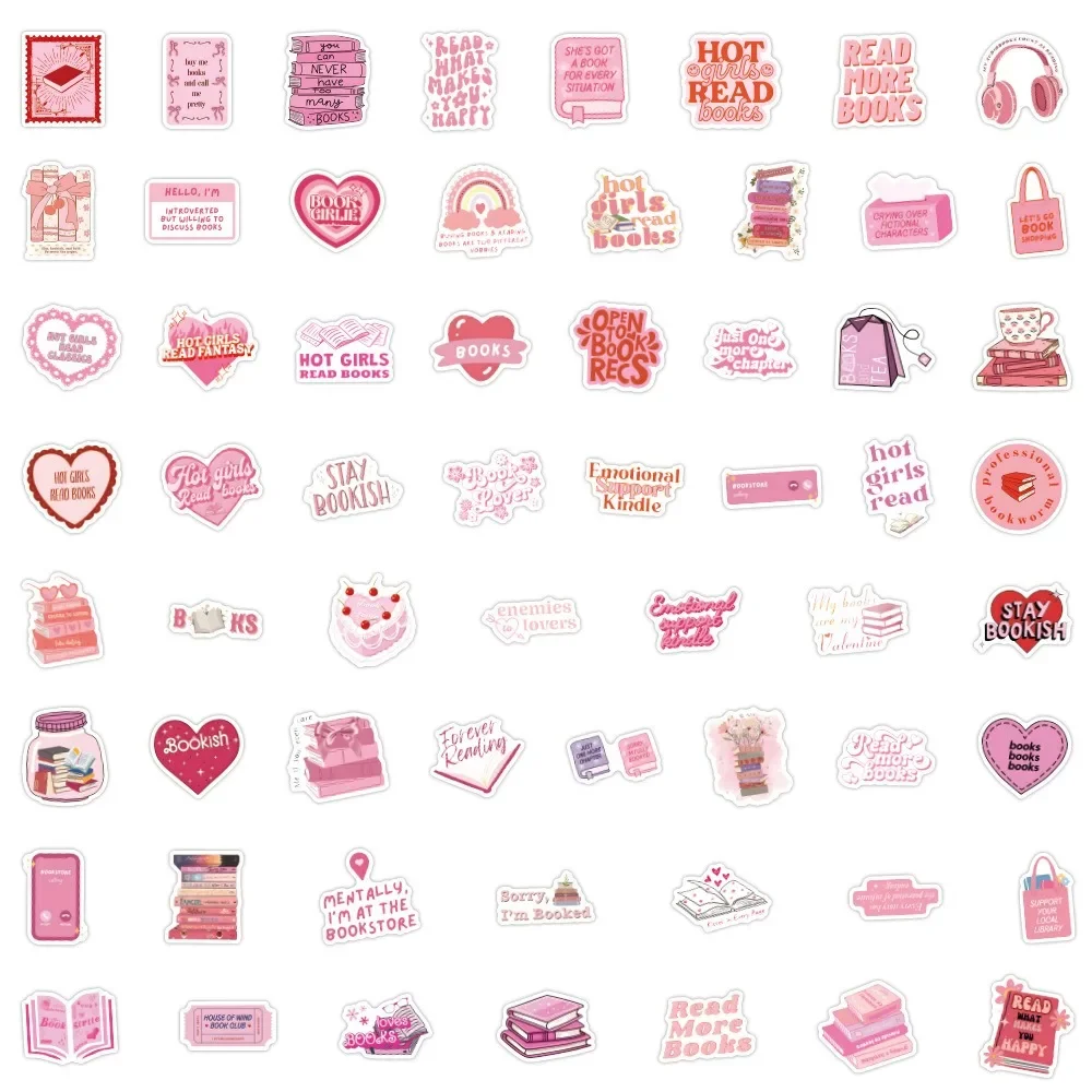 10/30/60pcs Pink Bookish Stickers Reading Book Decals for DIY Notebook Scrapbooking Laptop Phone Water Bottle Suitcase