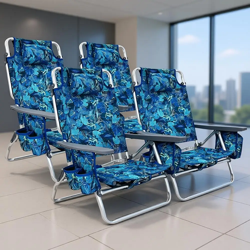 

Adjustable Patio Sling Beach Chair with Pillow, Storage, Towel Bar, Cup Holders, Backpack for Camping & Outdoors