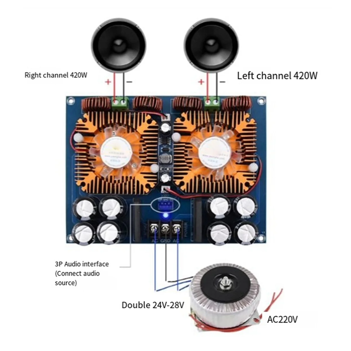 Imagem -06 - Placa Amplificador Digital com Ventilador Módulo Amplificador de Áudio Xh-m254 Alta Potência Tda8954th Dual Core 420wx2