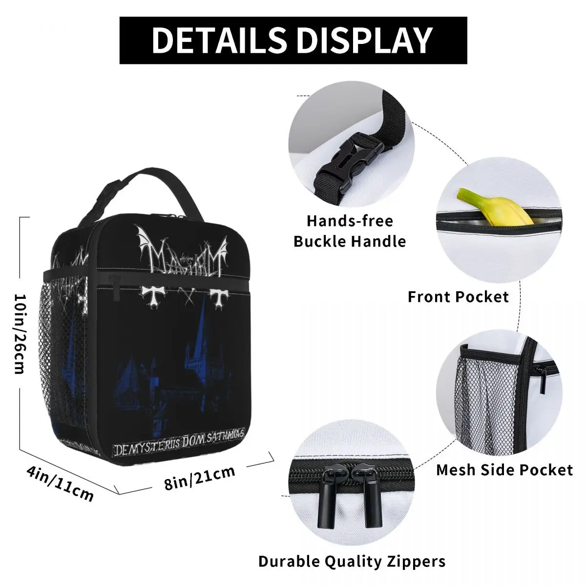 Mayhem Black Metal Band borsa per il pranzo isolata borsa per alimenti scatole per il pranzo termiche riutilizzabili per l\'ufficio scolastico