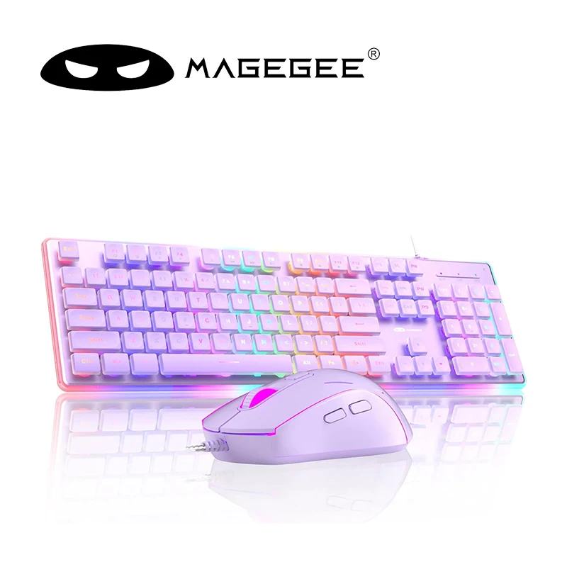 

Игровая клавиатура и мышь MageGee, 104 клавиши, RGB, 6-скоростная мышь, комбинированные колпачки для клавиш Pudding, бесшумная компьютерная клавиатура, ПК, ноутбук, Mac Office