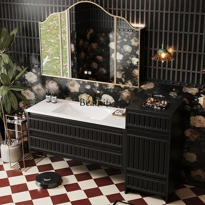 

New oak French retro bathroom cabinet, bathroom integrated basin, hand wash basin, side cabinetLX