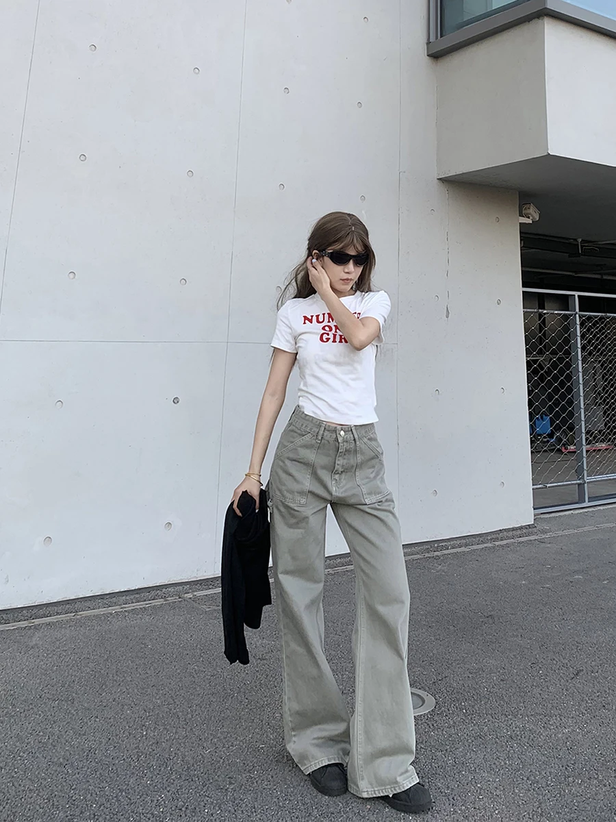 

Американские ретро-джинсы с широкими штанинами в стиле High Street для женщин, свободные повседневные брюки с эффектом похудения, струящиеся длинные брюки, классический синий цвет