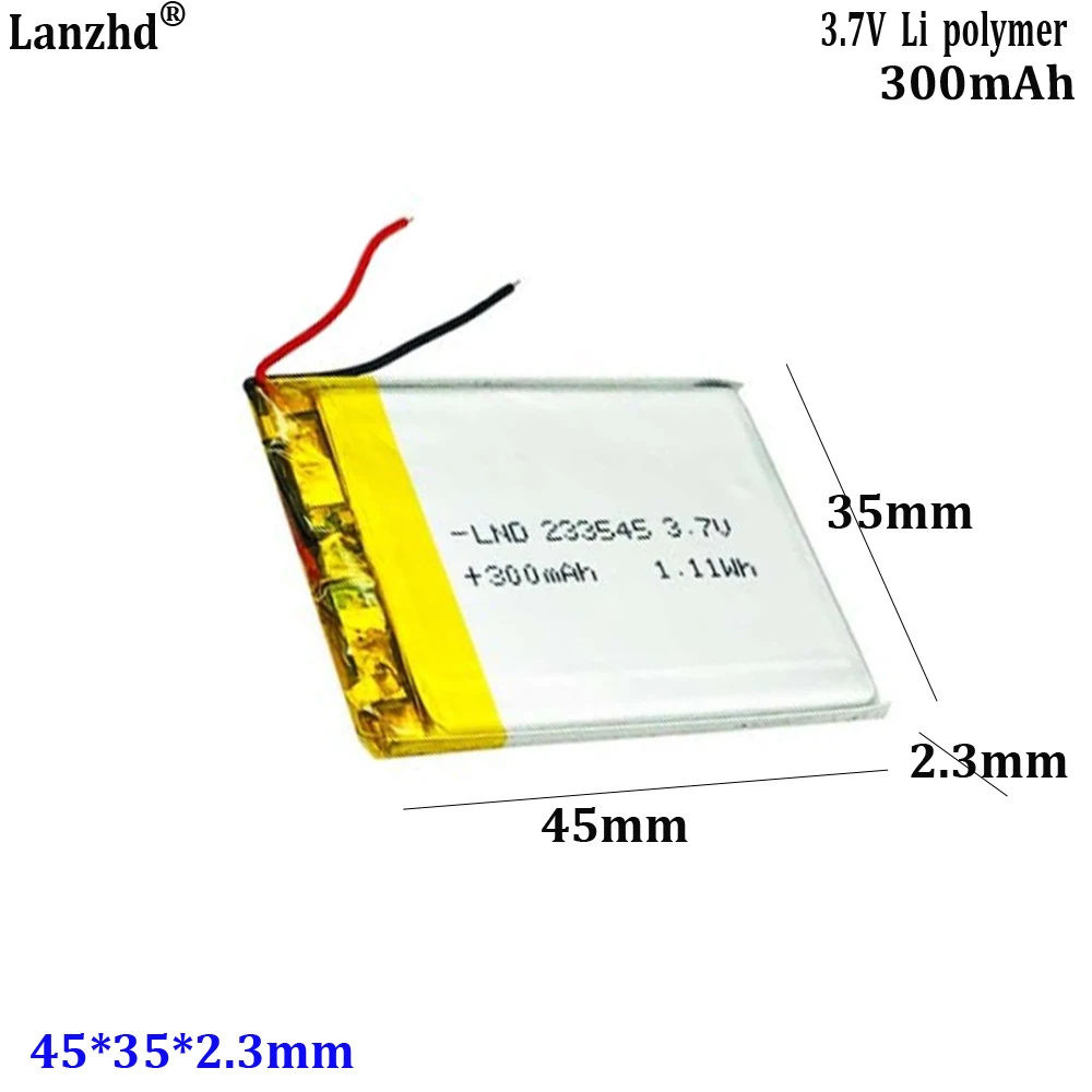 

3.7V rechargeable lithium battery 233545 300mAh For ultra-thin suitable electronic blood pressure monitor mobile arm type