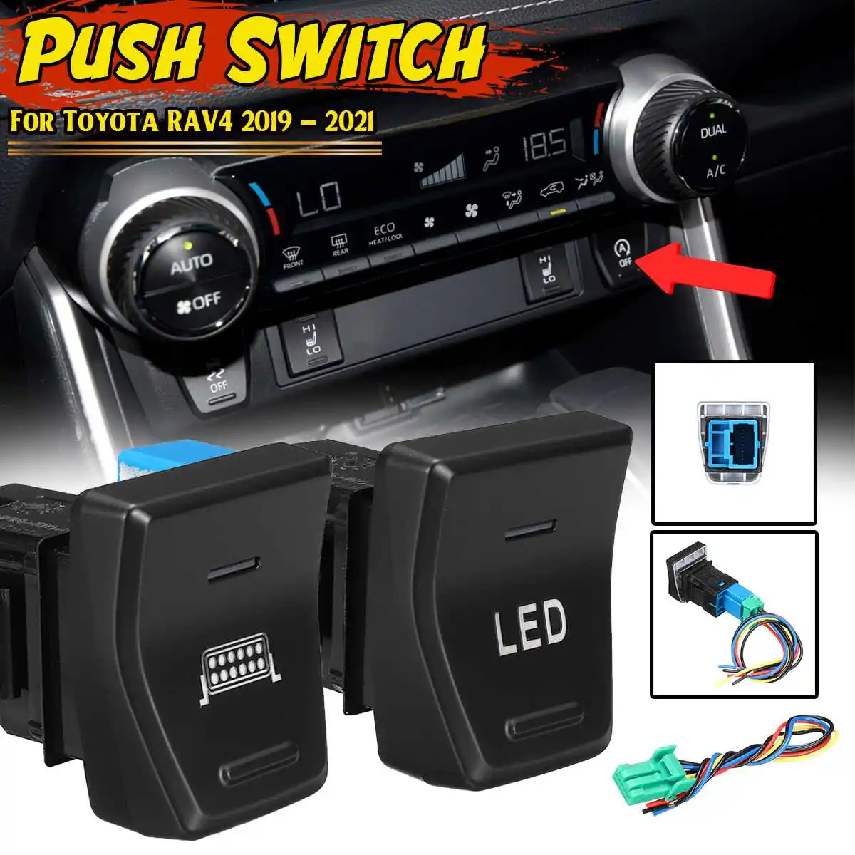 Car Center Console Panel Push Button Switch For Toyota RAV4 2019 2020 2021 LED Light Bar Spotlight Switch Push Switch