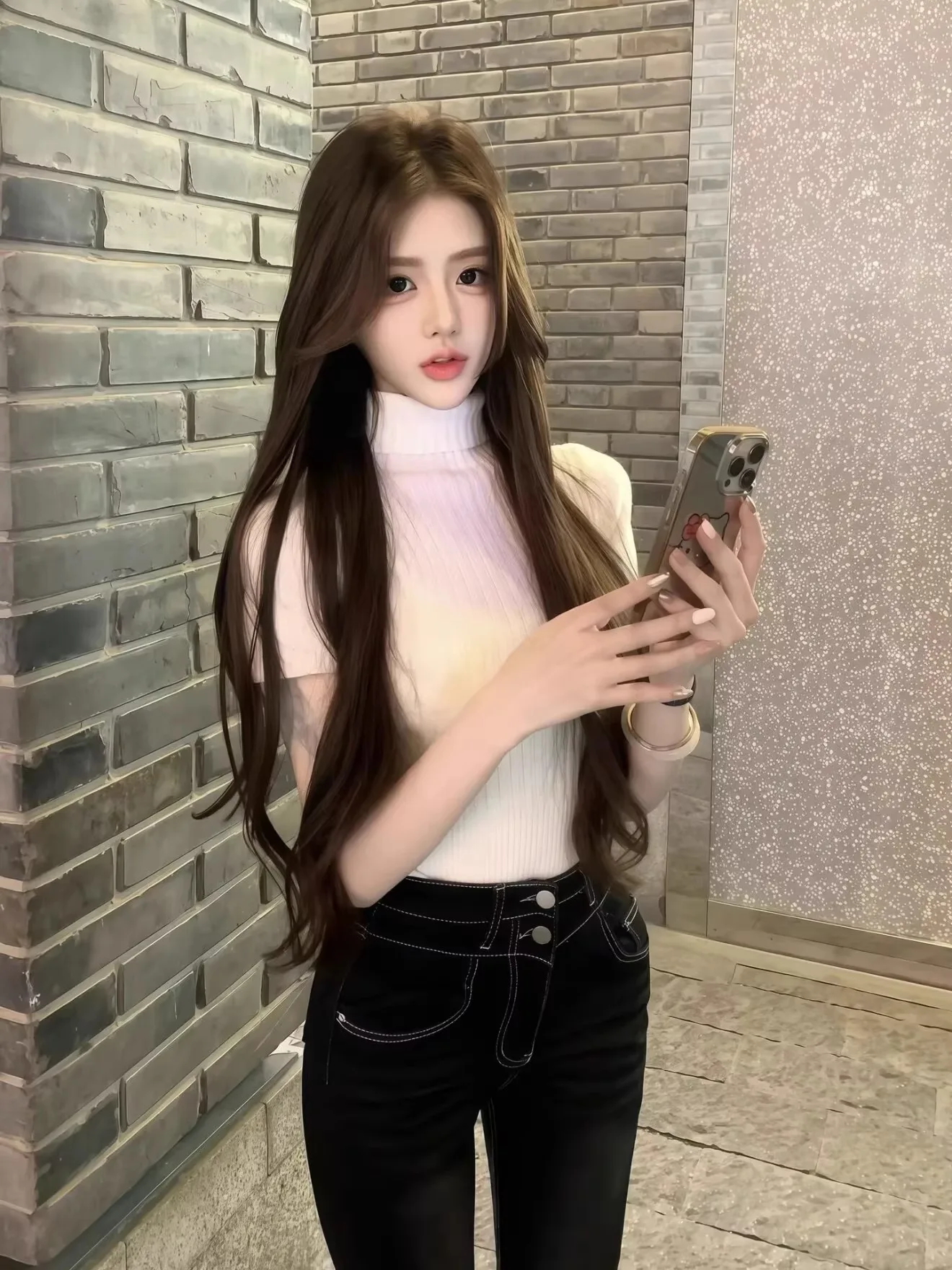 

Korean High Neck Slim Fit Knitted Base Layer Top Short Sleeve Autumn Winter New Style Inner Wear White City Walk Clean Fit