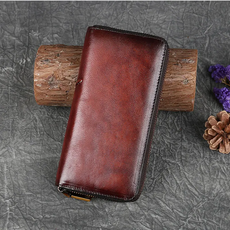 Women's Genuine Leather Retro Wallet With Dragonfly Embossed Long Handbag Cowhide Large Capacity Women's Wallet Card Bag