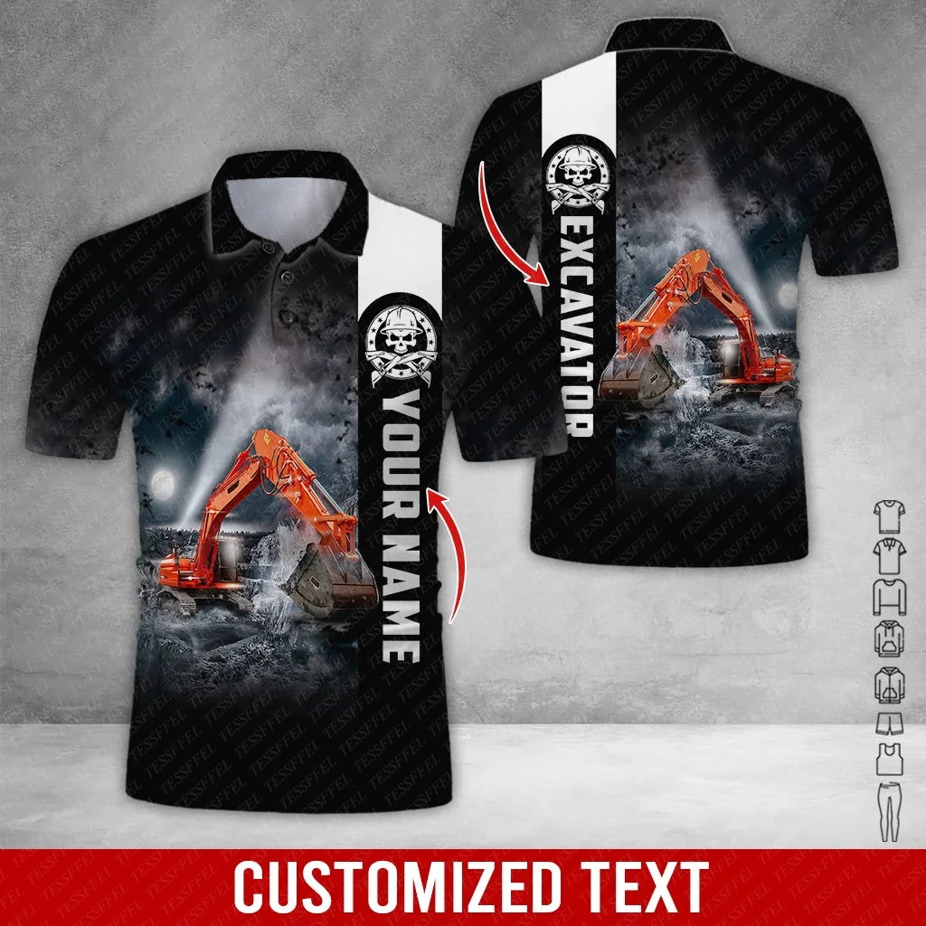 

Custom Name Cosplay Worker Excavator Operator Digger Retro Vintage 3DPrint Casual Tee Unisex Polo Jersey Shirts Short Sleeves 1