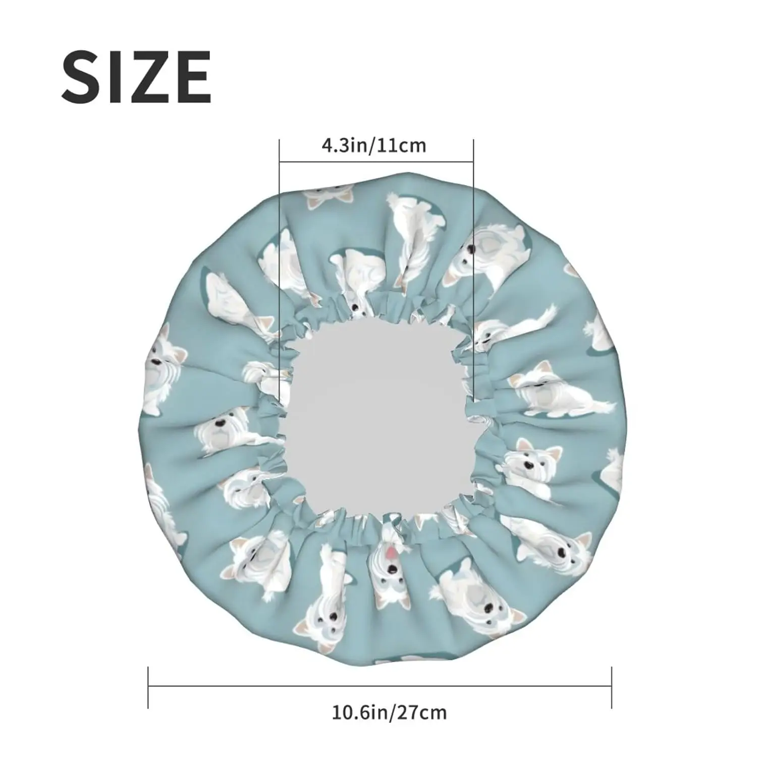 White West Highland White Terrier Shower Cap For Women Reusable Waterproof Double Layer Bath  Adjustable Elastic Shower Caps
