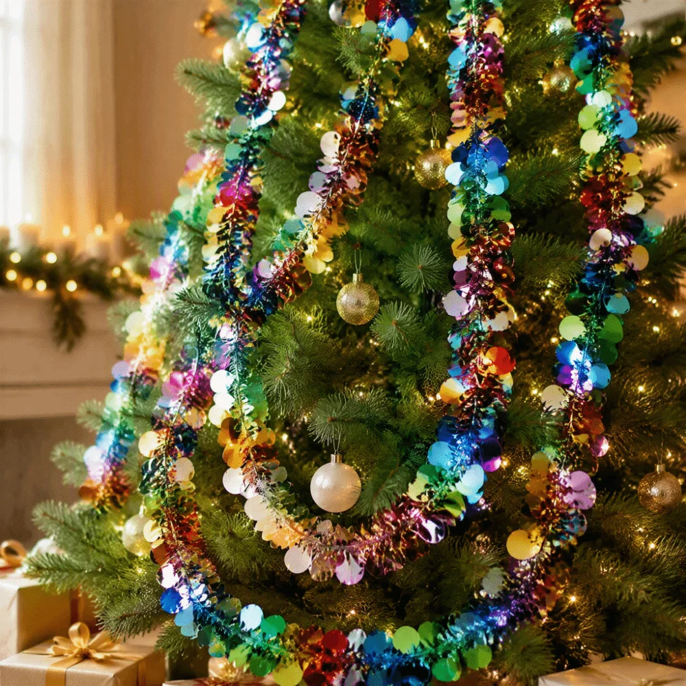 3D Shiny Metallic Foil Decorations Twist Wall Hanging Christmas Foil Colorful Stripes DIY Celebration Wreath