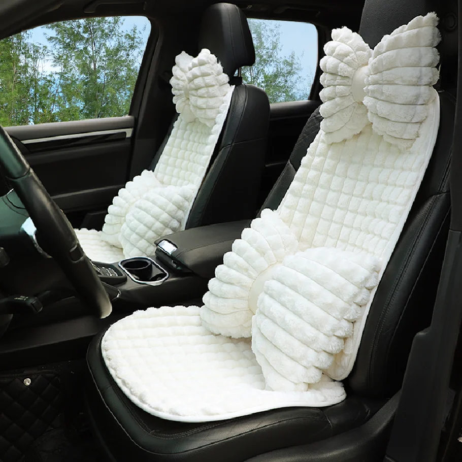 

Universal Cars Seats Cover Cartoon Flower Winter Plush Five Seat Car Backrest Rear Cushion Car Seat Cushion Cover Ornament