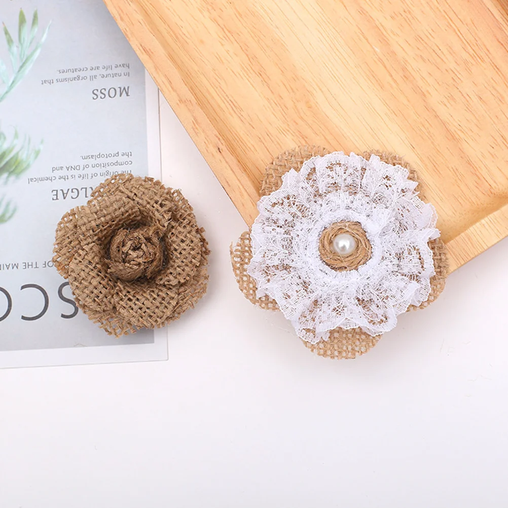 

12pcs Burlap Roses Flower Handmade Jute Craft Making Decor Wedding Christmas Party Decoration Simulation Blooms For Hat Shoe Bag