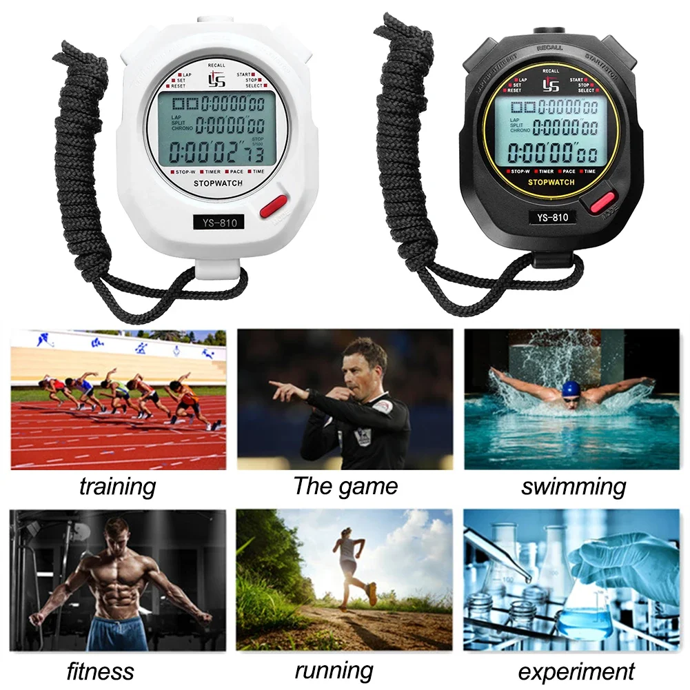 Handheld Digital Timer Stopwatch Chronograph Sports Training Digital Chronometers 3 Rows Display of 10/30/60/100 Tracks