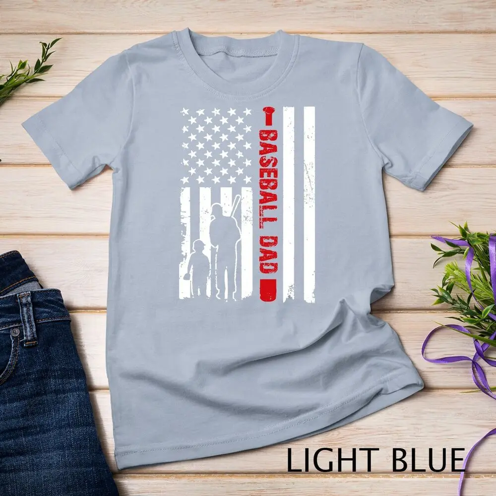 Mens Proud Baseball Dad American Flag Sports T-Shirt Unisex T-shirt