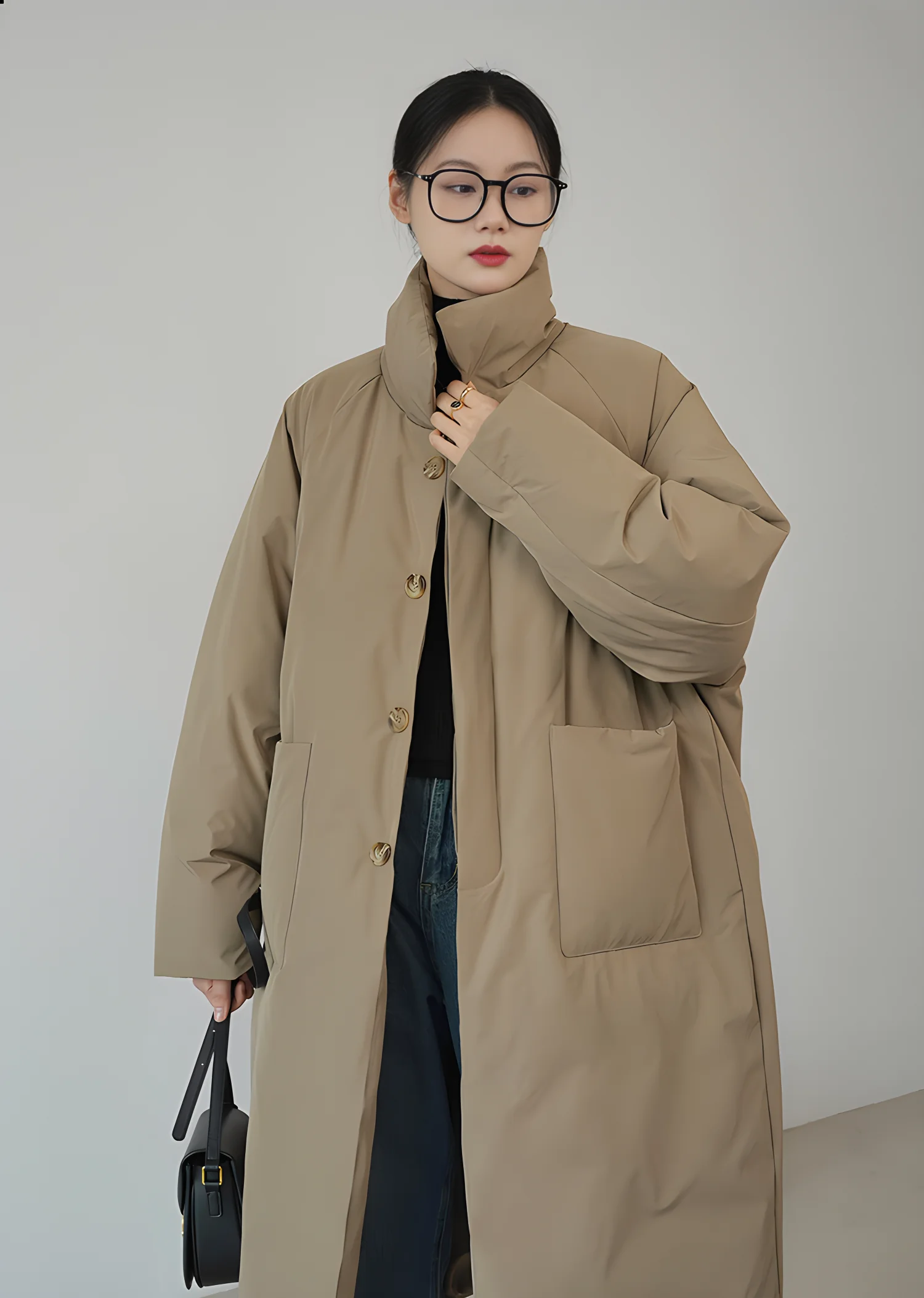 2024 winter women\'s new long padded jacket, loose Korean version thickened down cotton padded jacket, over the knee lapel coat,