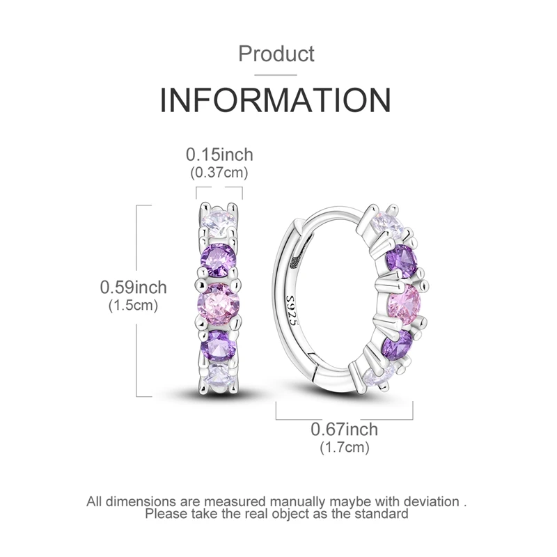 925 Sterling Silver Earrings Women Pink and Purple Zirconium Gradien Hoop Earring For Anniversary Wedding Jewelry Gifts view 4