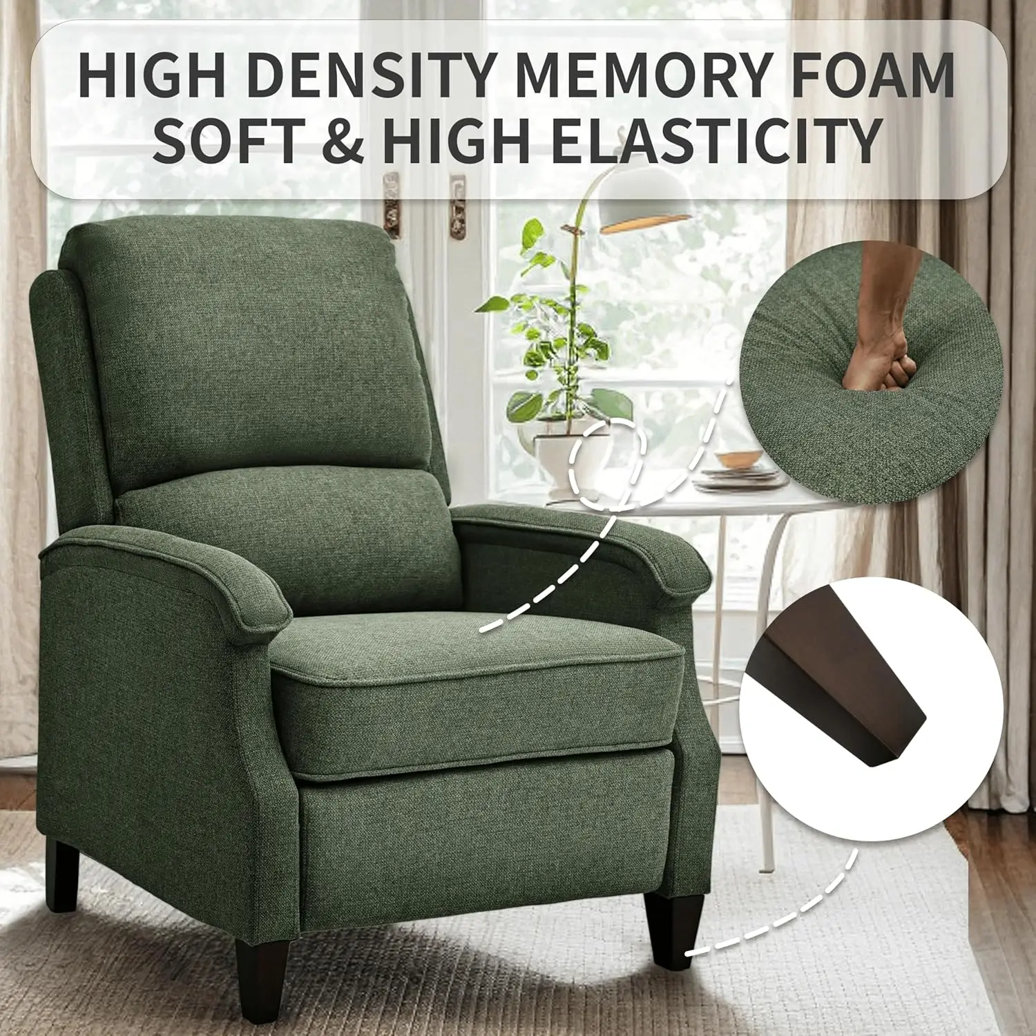 Customized Fabric Recliner Chair with Soft Armrest Adjus  Push Back Lumbar Support for Home Theater Living Room Bedroom