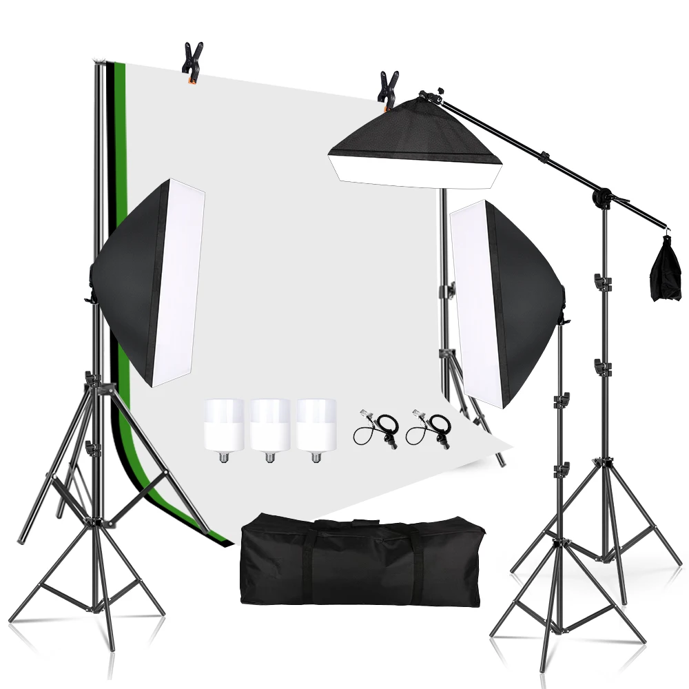 Photography Studio Backdrop Stan Softbox Lighting Kits Photo Picture Green Camera With 1.6X2M Muslin Backdrops Lamp Accessories