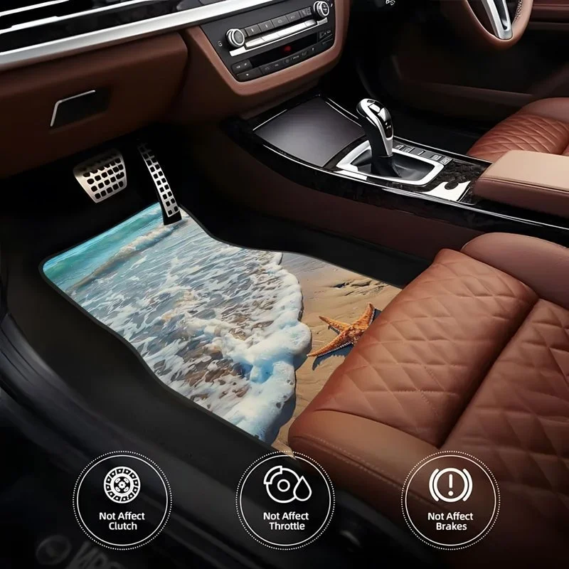 4pcs Beach Starfish Car Mats | Universal Fit For Front & Rear, Polyester Fiber, Vehicle Additions
