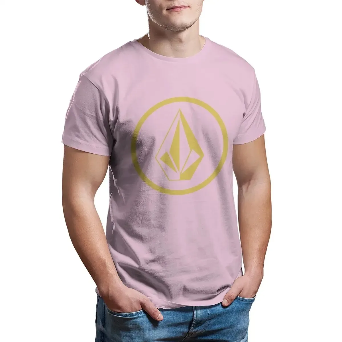 Men\'s Simple Gold Volcom Logo T Shirts V-Volcoms Cotton Clothes Funny Short Sleeve Crewneck Tee Shirt New Arrival T-Shirts