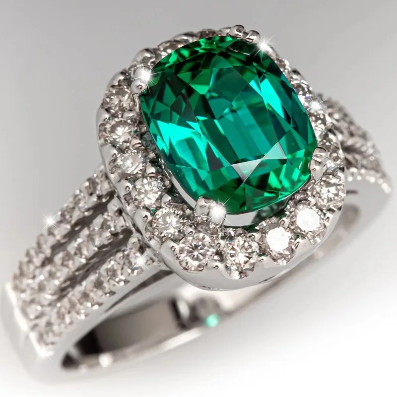 

Europe and the United States new fashion emerald zircon inlaid personalized luxury women's ring