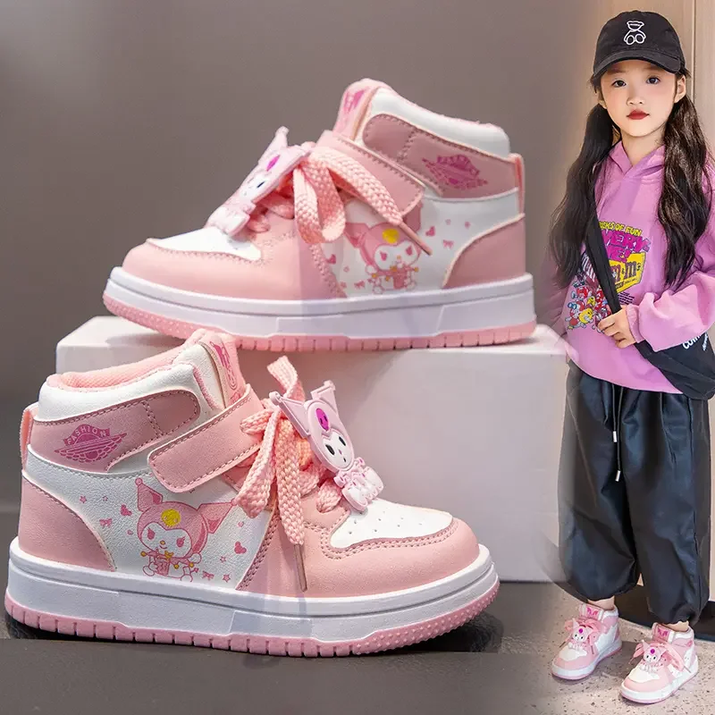 Cute Sanrio Kuromi Children's Shoes Princess Gilrs Casual Non Slip Soles Sports Tenis Students High Top Trend Board Shoes