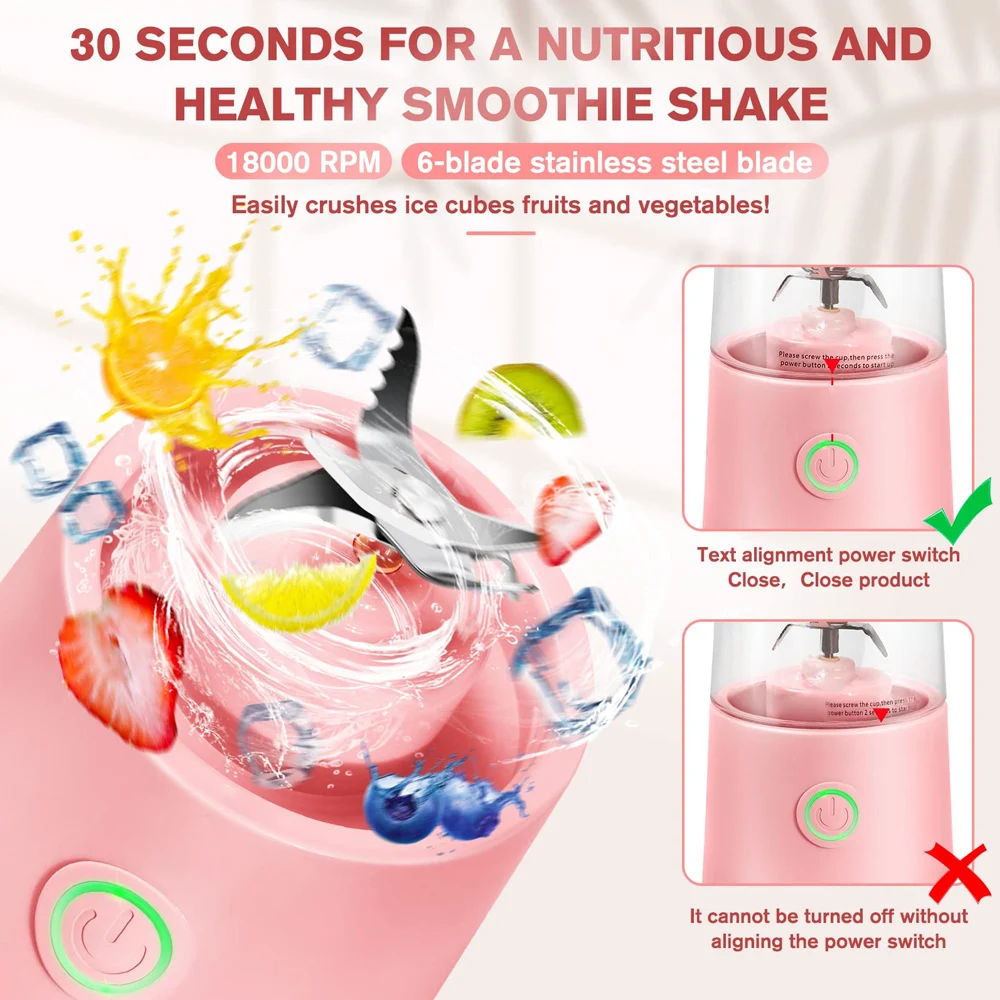 Portable Blender Mini Juicer Machine Shakes Smoothie Blender Electric Fruit Mixer Extractor With 6 Blades