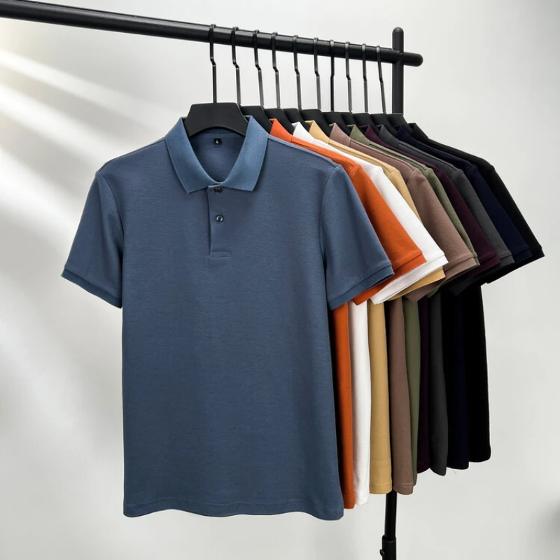 Polo da uomo 100% cotone-2024 estate moda Casual manica corta, t-Shirt con risvolto traspirante, 10 colori, ideale per Golf e sport