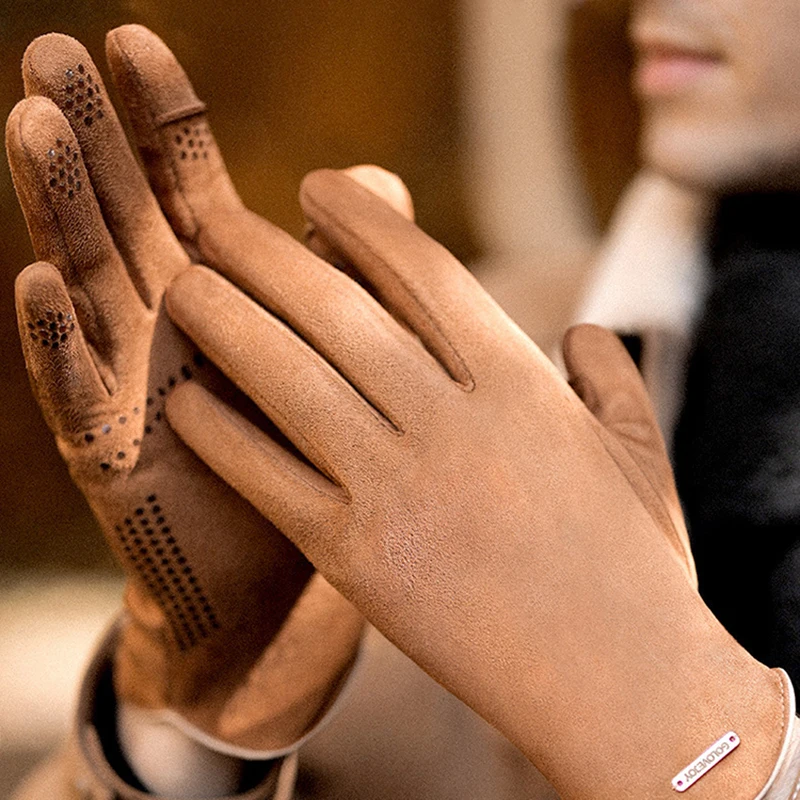 Youpin-Guantes de ante para hombre, manoplas de invierno, a prueba de viento, para conducir, pantalla táctil, Cachemira gruesa, antideslizantes, senderismo