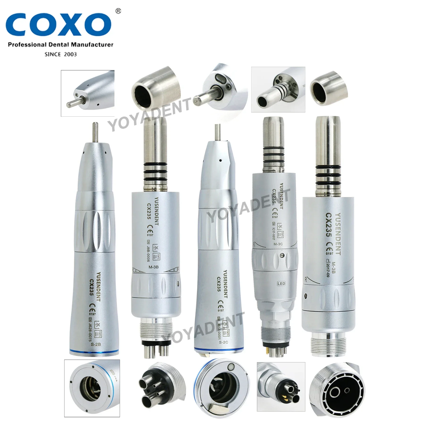 COXO Dental Fiber Optic Low Speed Handpiece Contra Angle Straight Handpiece Reduction/Increase Ratio LED Air Motor Fit KAVO NSK